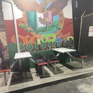 Dope Mi Raza mural &amp; kudos to blocking the seats &amp; having no mask no service signs