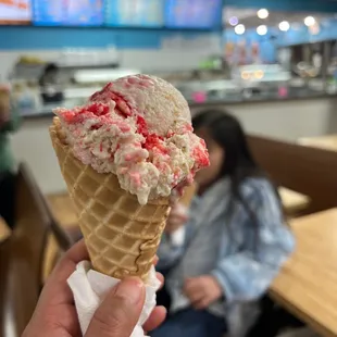 Strawberry cheesecake waffle cone