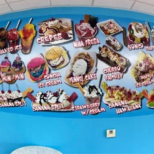 a wall with a variety of cartoon characters