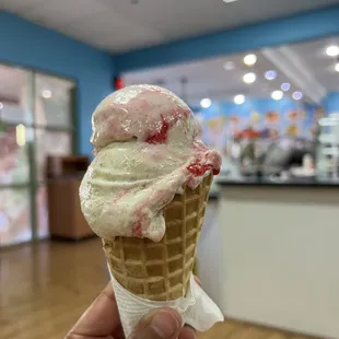 Strawberry cheesecake waffle cone