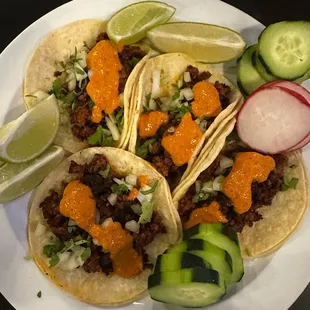Tacos! with our open salsa topping bar!