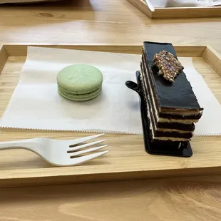 Gluten free pistachio macaroon and a choc cake with sesame.