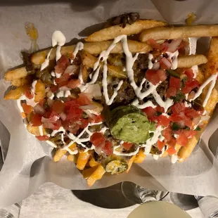 a plate of fries and guacamole