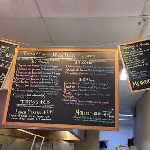 menus on a blackboard in a restaurant