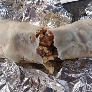 Egg and ham breakfast burrito