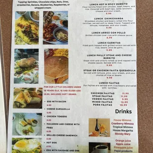 Lunch and breakfast menu
