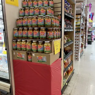 a display of canned food