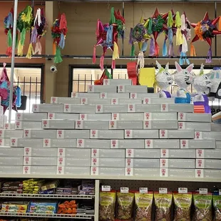 a large display of food items