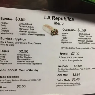 The menu