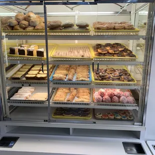 a display case full of donuts