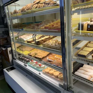 a display case full of pastries