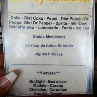 Drink menu