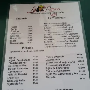 menu