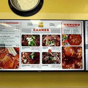 Menu of the Pollo Rostizado, Carnes, and Menudo.