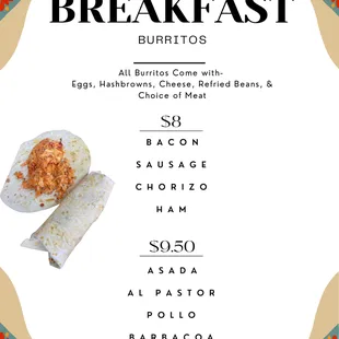 Breakfast Burrito Menu