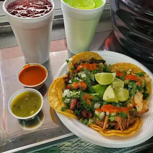 our taco plate! comes with 3 tacos, rice &amp; beans, &amp; a can drink! for only $9!!