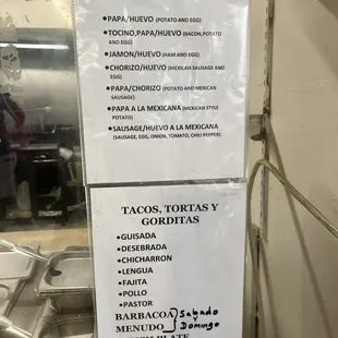 a menu for breakfast tacoss