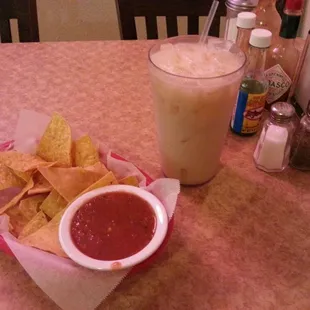 Horchata (delish) w chips &amp; salsa. :-)