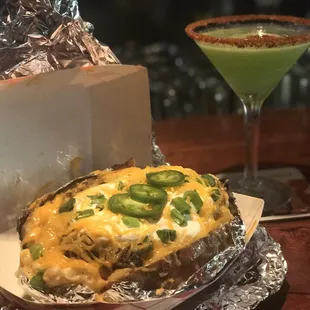 Loaded Potato from Dinowity Meats and Cucumber Martini from La Roca.