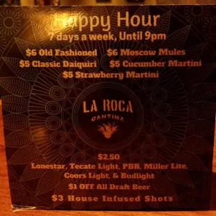 Happy hour &apos;er day &apos;til 9!
