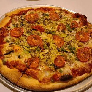 14" BYO thun crust pizza. tomato, onion, green pepper, mushrooms, artichoke