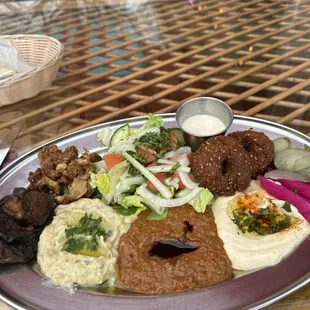 The vegetarian platter with fresh pita bread