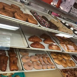 a variety of doughnuts on display