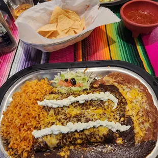 Chicken Enmolada.  Great mole over a chicken enchilada with rice and beans.  The mole is awesomen