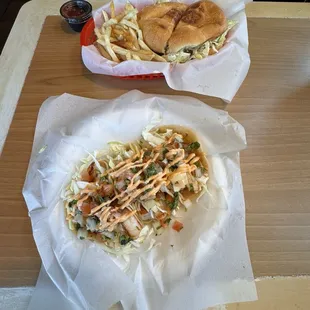 Shrimp Taco and carne asada (Steak)