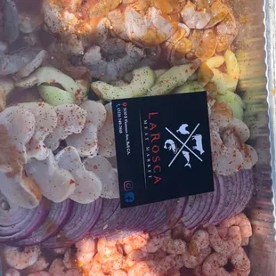 Aguachile, Callo de Hacha, Cooked shrimp! Delicious!