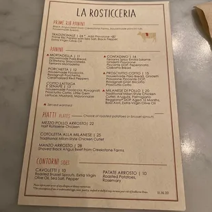 a menu on a table