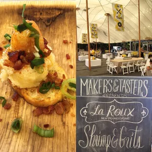 Shrimp and grits served on a freshly toasted baguette
