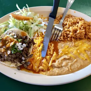 Asada taco and cheese enchilada plate