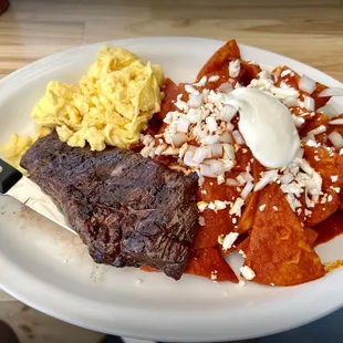 Chilaquiles with red sauce