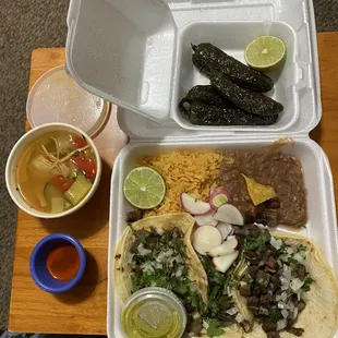 Tacos de Lengua with grilled jalapeños and Side Soup