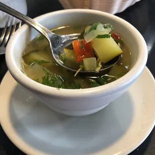 Chicken soup, so fresh and flavorful I want to buy buckets of it to take home!