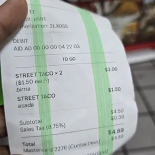 Receipt for the haul