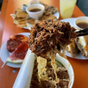 pulled pork and noodles