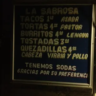 Menu just in case you're craving something