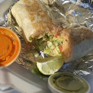 Pinto Bean and rice burrito add avocado.