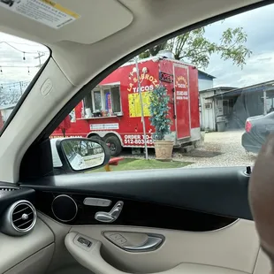 Here waiting on our order with my husband