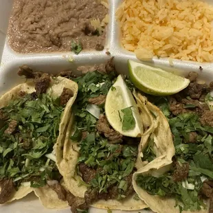 Bistec taco rice and beans