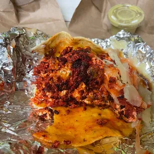 Inside of the Chorizo, egg and cheese!!