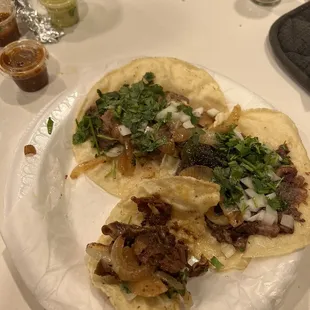 Three kinds of tacos.