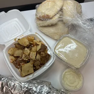 Chicken Shawarma Sandwich Combo Side Spicy Potatoes side hummus and pita