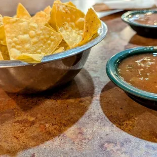 The (warm!) salsa at La Salita is more green chile forward than anything else; a nice smokey taste in this batch. Worth a visit just to try.