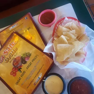 chips, salsa, and guacamole