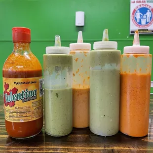 a variety of sauces and condiments