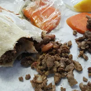 Don't eat here was given a burrito with nothing but carne and beans and was told too bad nothing they can do about it