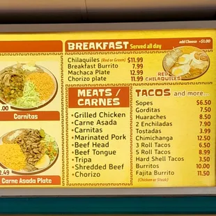 Breakfast and taco menus